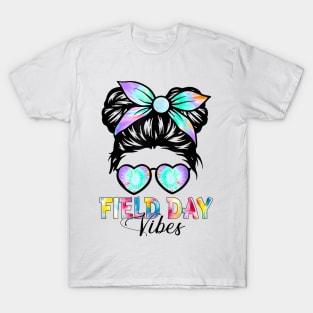 Messy Bun Field Day Vibes Tie Dye Last Day School T-Shirt